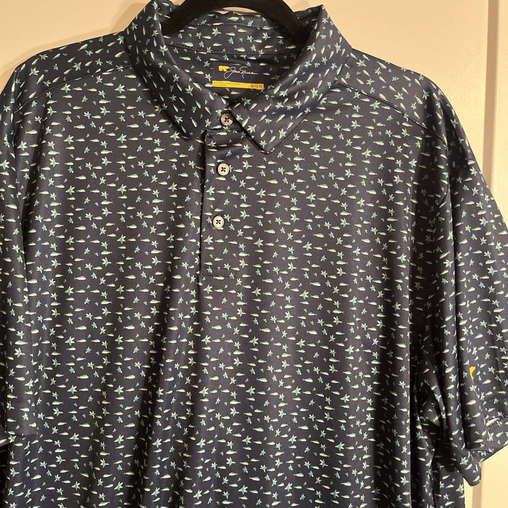 Jack Nicklaus Men's Golf Polo Shirt Blue Fish Print XL Performance Polo